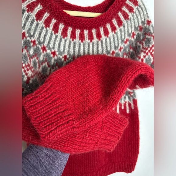 NEW ICELANDIC 100% WOOL BIG SWEATER HAND MADE size M fisherman red white unisex - Picture 4 of 17